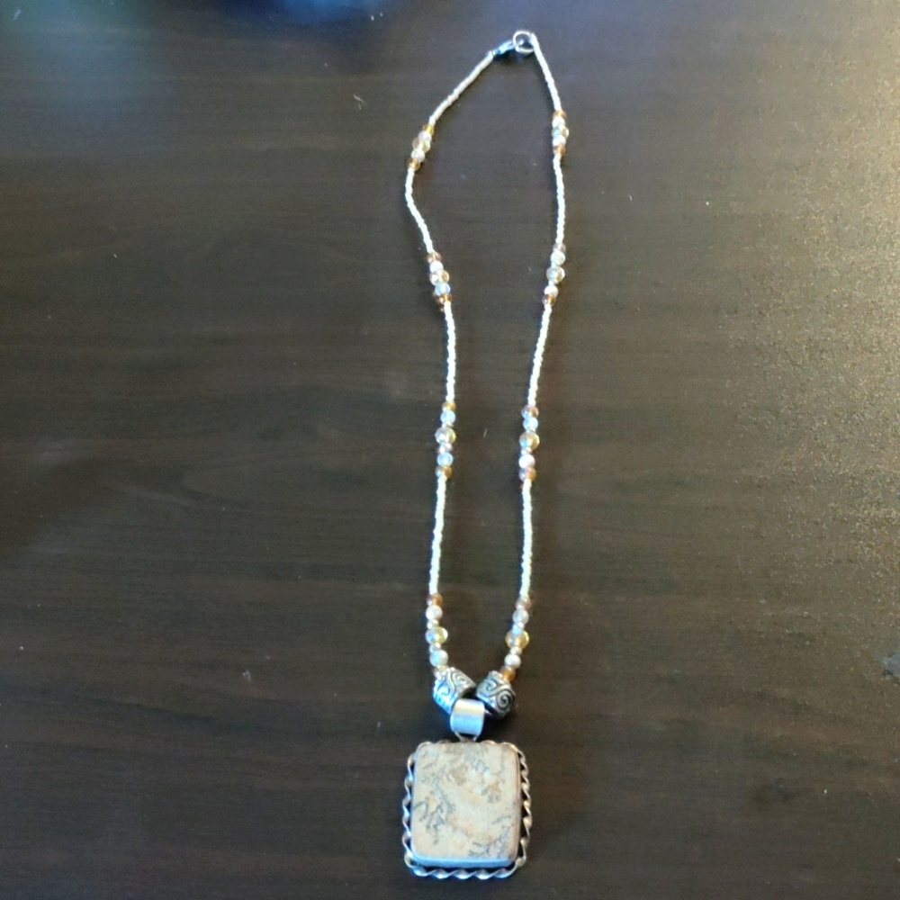 Pendant 925 with seed beads and crystals necklace